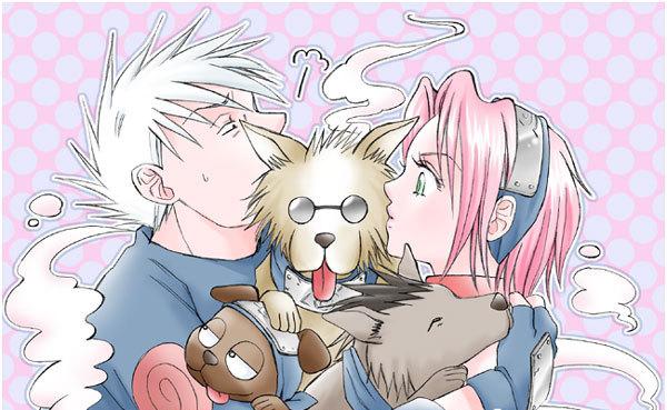 Kakashi and Sakura No Kiss due to nin dogs!